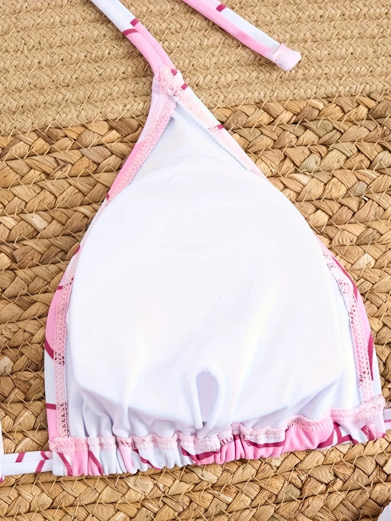 2pcs Cinnamoroll Print Bikini Set Women Pink White Halter Triangle Swimsuit Tie Side Two-Piece Bathing Suit Beachwear