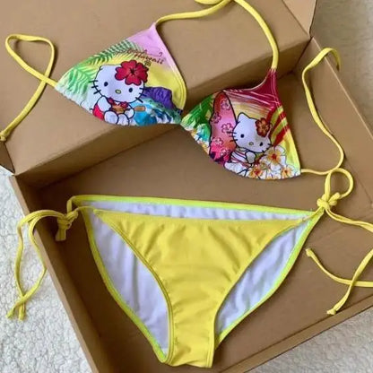 Summer Anime Cute Sanrio Hello Kitty Bikini Creative Suit Cartoon Sweet Swimsuit Pool Party Girls Kawaii Hot Sale Holiday Gift