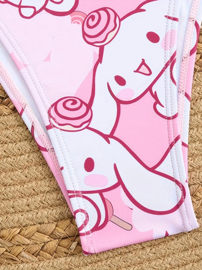 2pcs Cinnamoroll Print Bikini Set Women Pink White Halter Triangle Swimsuit Tie Side Two-Piece Bathing Suit Beachwear